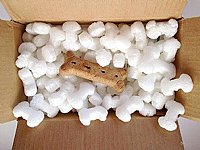0.60 cu ft  FunPak Mini Plant Based Biodegradable Packing Peanuts<br><font color=blue>White Dog Bones</font>