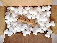 1.5 cu ft  FunPak Plant Based Biodegradable Packing Peanuts<br><font color=blue>White Dog Bones</font>