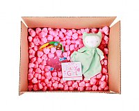 1.5 cu ft Pink Heart Shaped FunPak Plant Based Biodegradable Packing Peanuts (Click for more descriptions and pictures)
