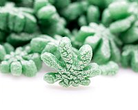 0.60 cu ft <b>Green Marijuana Leaf</b> Shaped FunPak MiniPack Plant Based Biodegradable Packing Peanuts (Click for more descriptions and pictures)