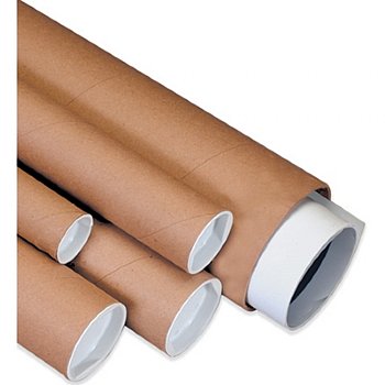 Mailing Tubes with Caps, Heavy Duty, Round, Kraft, 4 x 72, .125