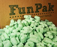 0.60 cu ft FunPak Mini Plant Based Biodegradable Packing Peanuts<br><font color=blue>Green Shamrocks</font>
